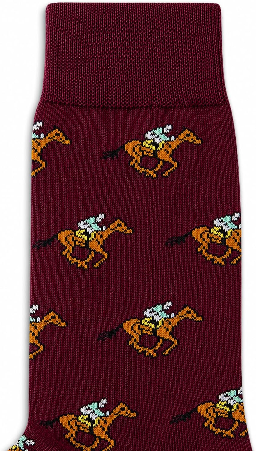 AUSCUFFLINKS Horse Racing BURGUNDY Socks For Him | Stallion Fun Socks Gift for Her | Happy Gift Socks Quirky Novelty Present for Dad | Socks for Mum (HORSE RACING - BURGUNDY)
