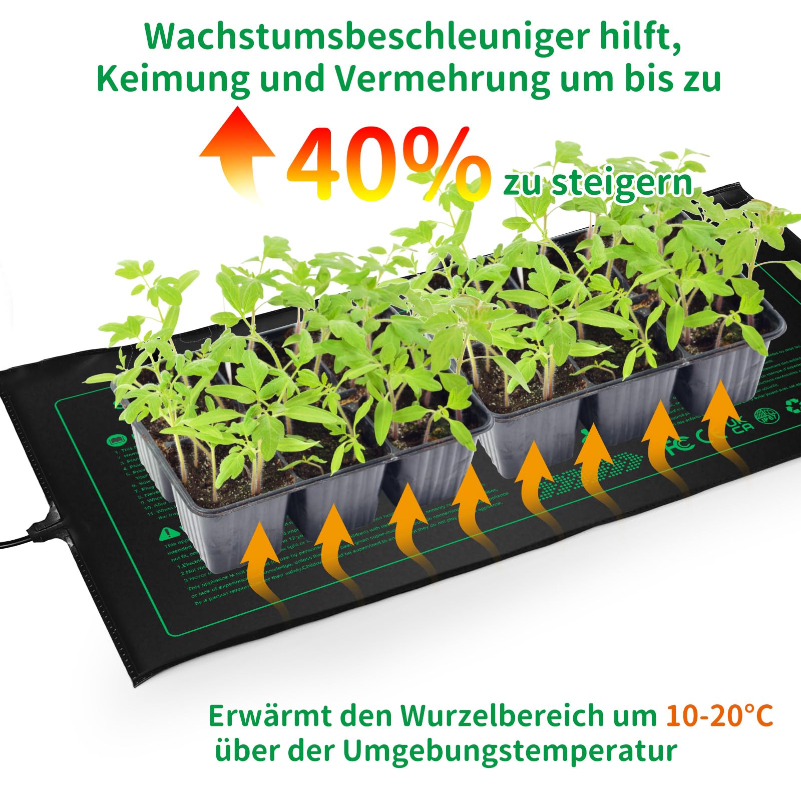 NAMOTEK Alfombra calefactora para Plantas 52x24 cm - Alfombrilla térmica Impermeable para germinación e hidroponía - Duradera, estándar Met, Enchufe EU