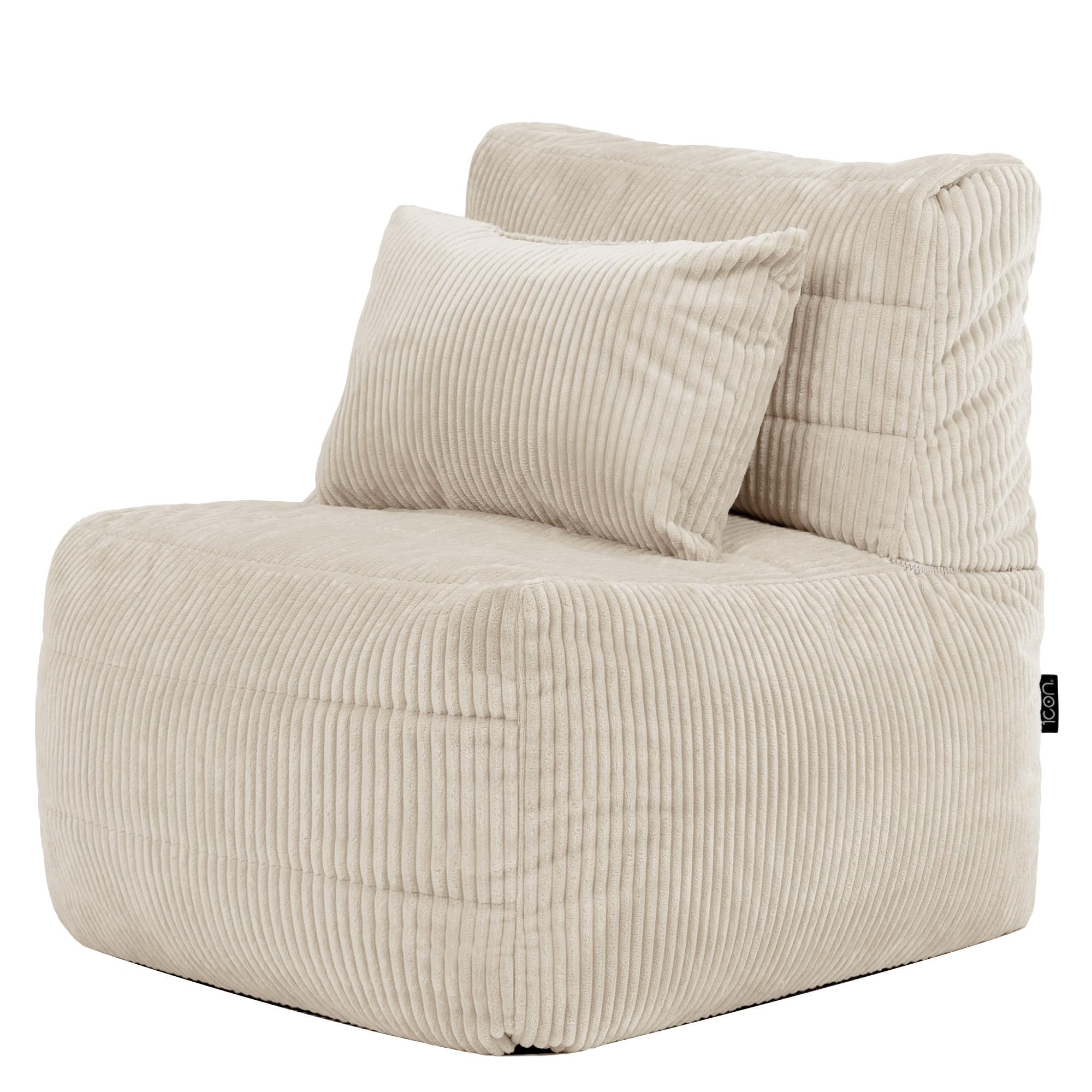 icon Noa Bean Bag, Beige, Large Adult Corner Seat, Modular Boneless Sofa, Bean Bag with Filling Included, Corduroy Sofa Set, Living Room, Living Room Furniture