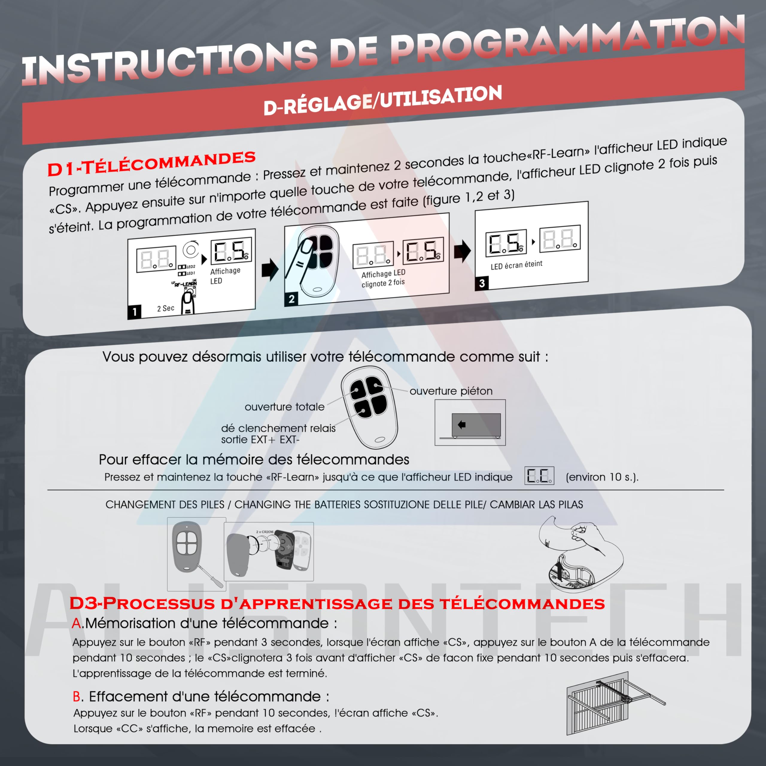 2 x AAM0121 AAM0135 AAM0133 Télécommande SCS Motorisation Portail Portes de Garage 4-Canaux 433,92MHz Garantie de 3 Ans