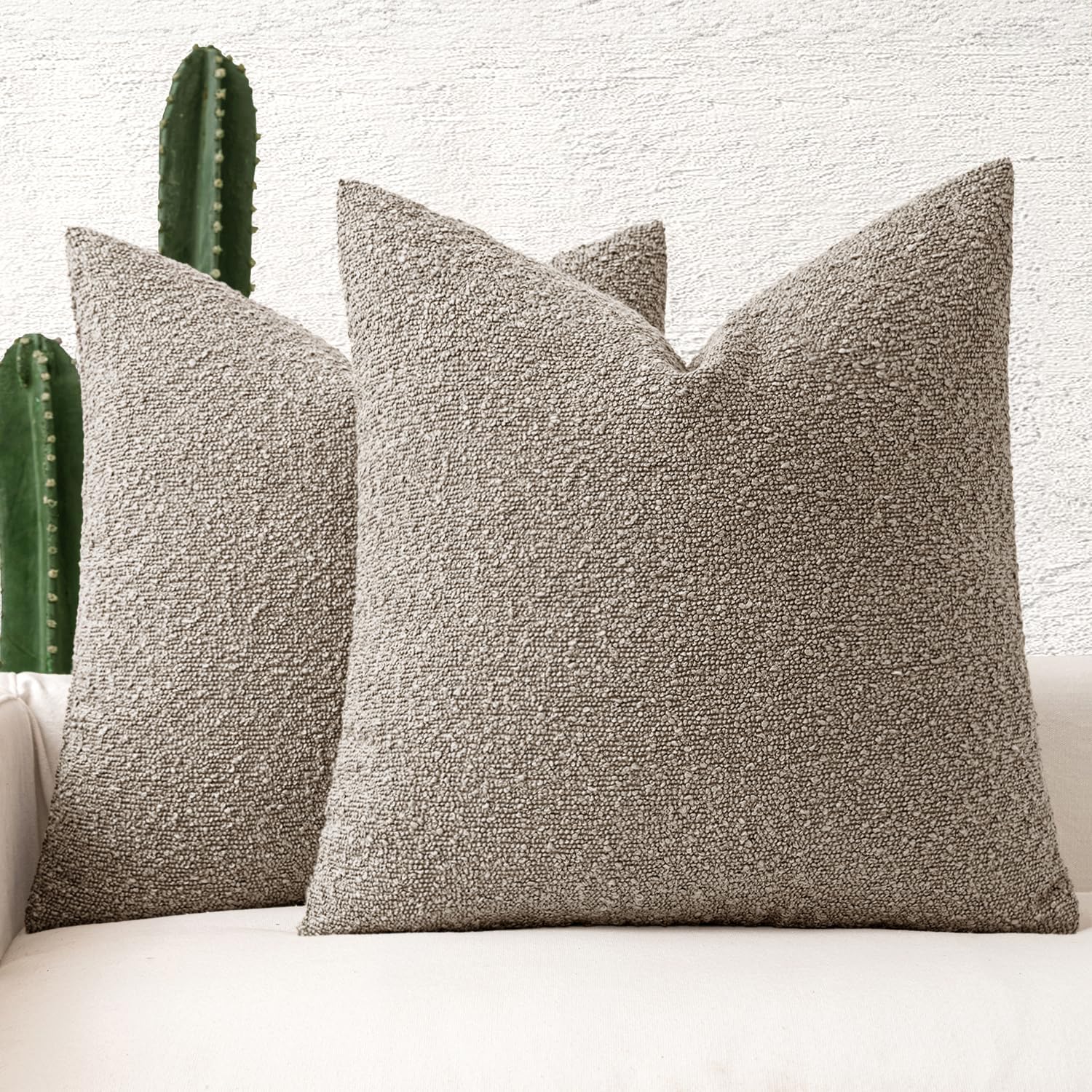 MIULEE 18x18 Inch Decorative Pillow Covers for Couch Bed Set of 2 Textured Boucle Neutral Throw Pillows Light Brown Accent Solid Cushion Pillowcase Cozy Soft Chair Sofa Livingroom Home Decor 18" x 18" (Pack of 2) Light Brown