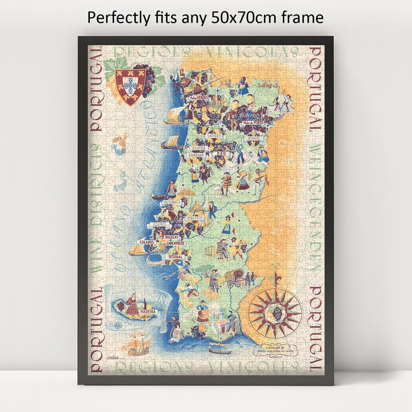1959 MaÌrio Costa Pictorial Wine of Portugal Map | 1000 piece Adult Jigsaw Puzzle | Jigsaw Puzzle Game for Adults | Gift for Wine Lovers & Travel Enthusiasts