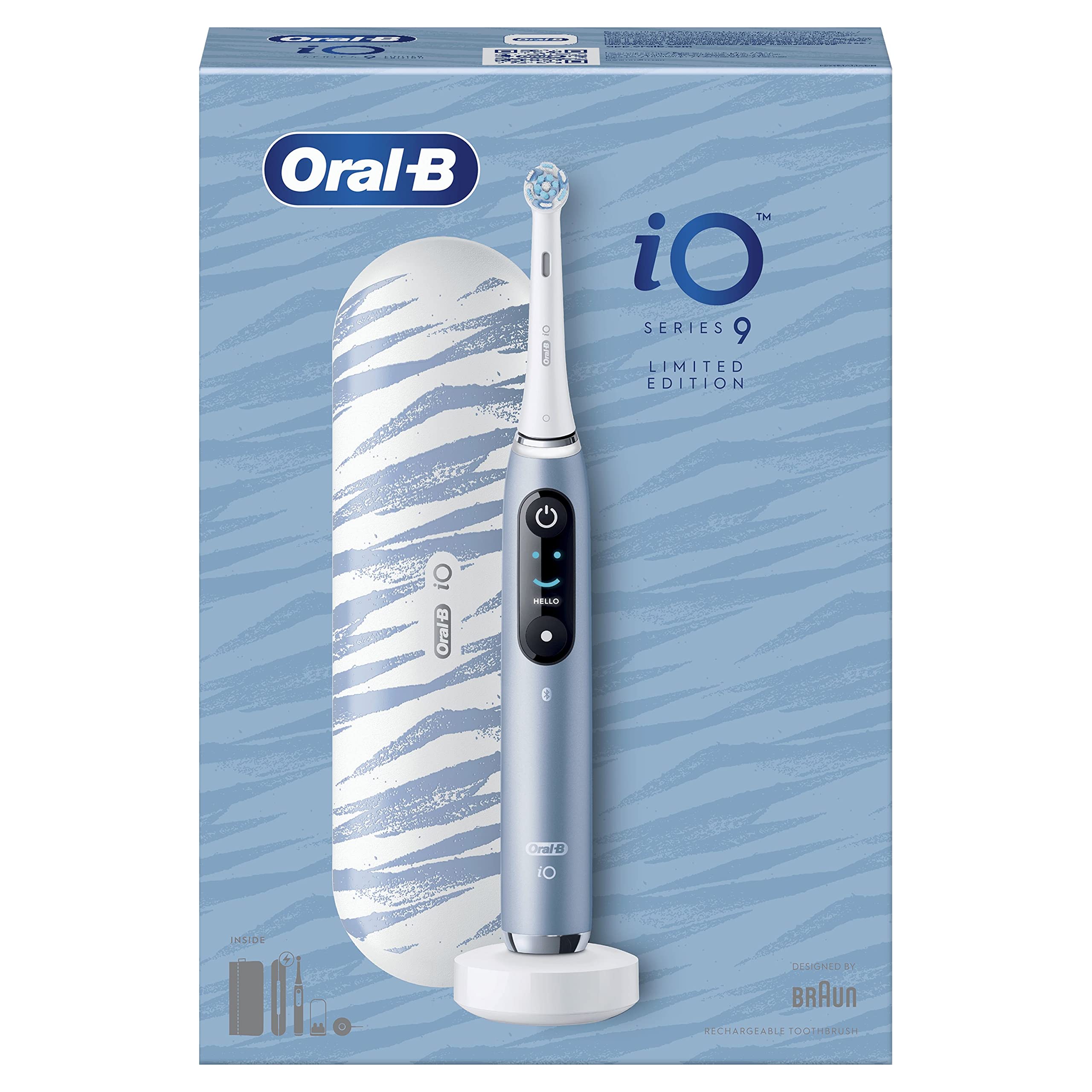 Oral-B Spazzolino Elettrico Ricaricabile iO 9 Blu Edizione Limitata, 1 Testina Di Ricambio, 1 Custodia Da Viaggio, 1 Astuccio Magnetico. 1 Spazzolino