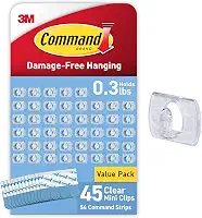 Mini suporte leve Command, para cabos e fios, pacote com 45 mini suportes transparentes e 54 tiras adesivas