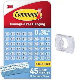 Mini suporte leve Command, para cabos e fios, pacote com 45 mini suportes transparentes e 54 tiras adesivas