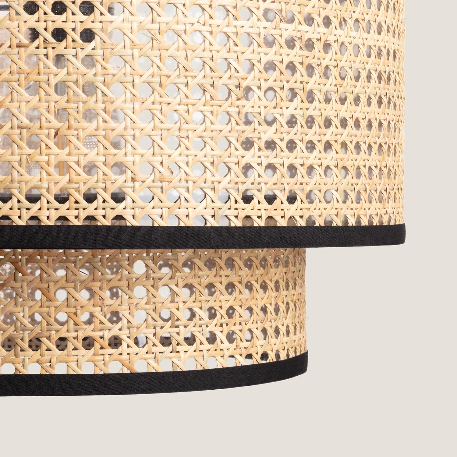 LEDKIA LIGHTING Lámpara Colgante Ratán Huela Doppio | Estilo Boho Natural | Casquillo E27 | No Incluye Bombilla | Uso Interior | Diseño Artesanal y Acogedor | Ideal para Salón; Comedor; Dormitorio