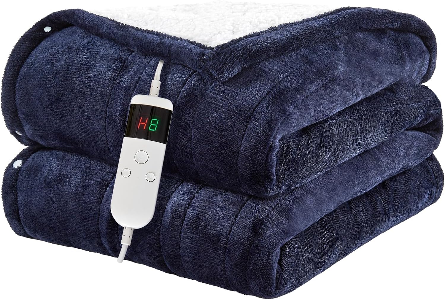 Qieryun Dark Blue Heated Blanket 180×200Cm Electric Blanket, 10 Heating Settings, 1-8H Timer Overheat Protection, Machine Washable, Flannel & Sherpa Full Body Warming, Electric Throw Blanket For Sofa