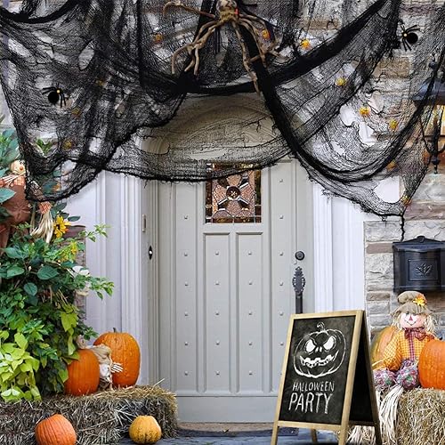 Miniatura 2 de Tela espeluznante de Halloween de 197 x 85 pulgadas, paño de tela espeluznante negro para decoración de interiores y exteriores, gasa aterradora