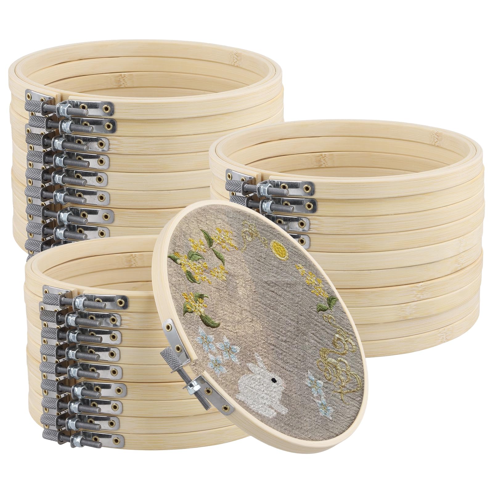 Manchap Bamboo 30Pcs 6 Inch Embroidery Hoops, 15Cm Adjustable Cross Stitch Ring For Diy Art Craft And Decoration