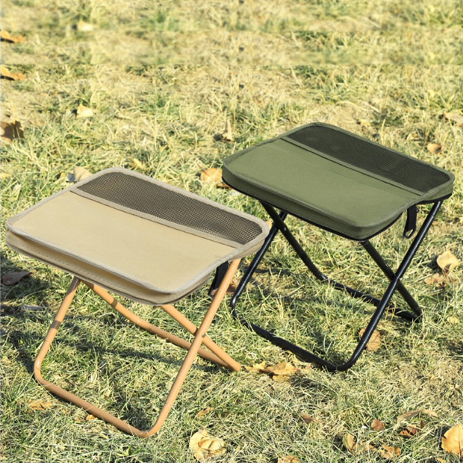 Foldable Backpack Stool, Portable Mini Outdoor Camping Folding Seat with Adjustable Shoulder Strap, for Camping, Fishing, Hiking, Outdoor Barbecue (Green)