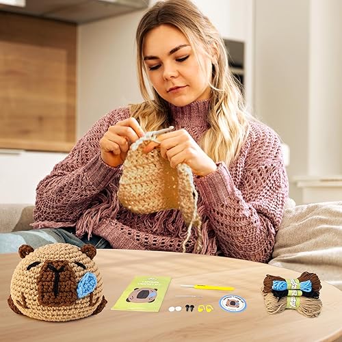 Vista 39 de Yeezhee Kit de ganchillo para principiantes, juego completo de iniciación de animales Amigurumi con tutoriales en video paso a paso, hilo y gancho