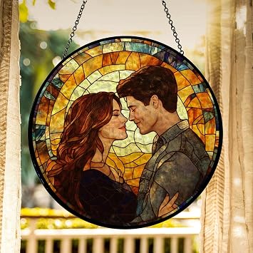 Personalized Photo - Couple Custom Hanging Glass Suncatcher - Birthday Gifts for Her & Him - Anniversary Wedding Gifts for 2025 - Portrait Gift for Family, Weddings Day Home Decor