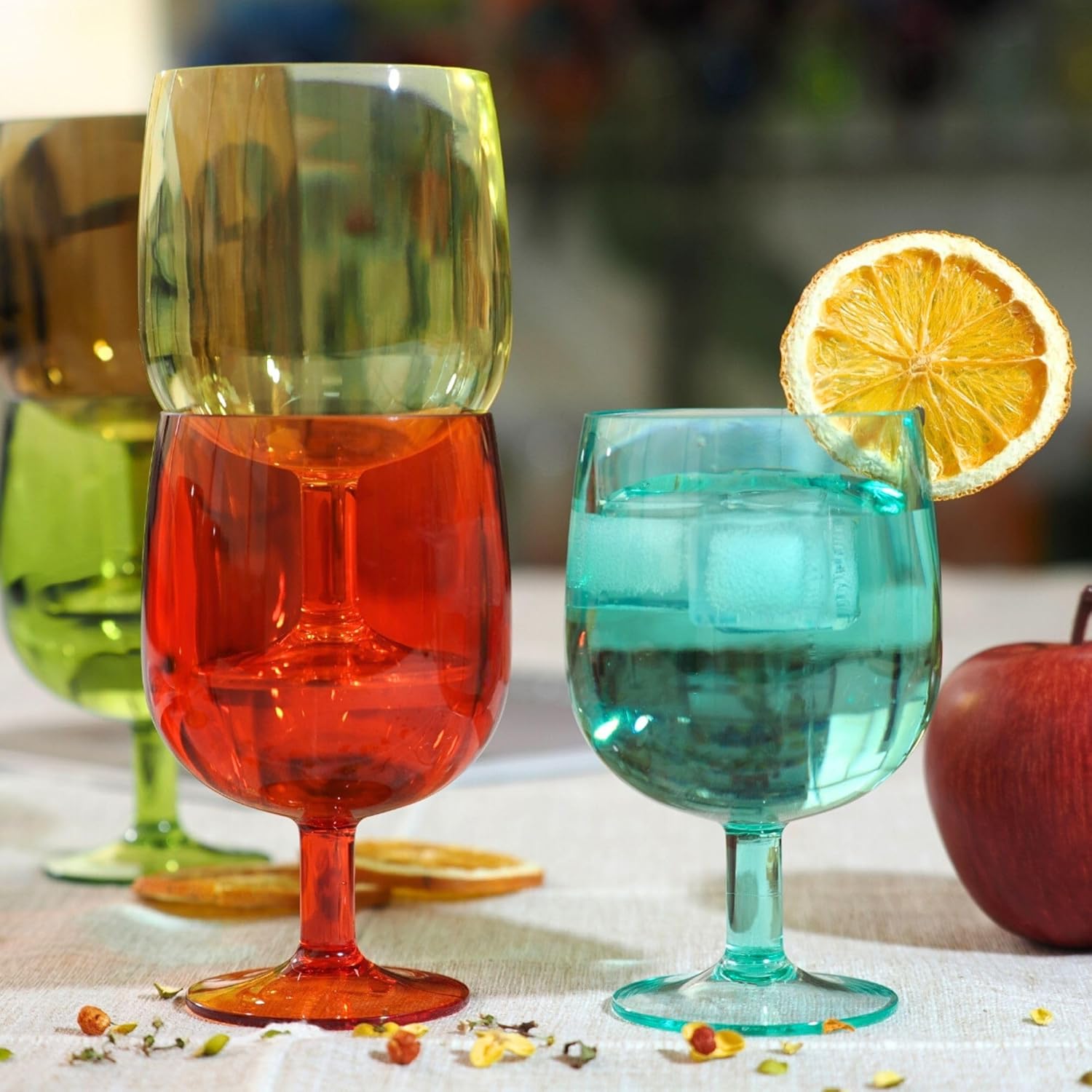 8.5 oz Plastic Stem Wine Glasses, Colored Stackable Acrylic Goblets, Reusable Drinking Cup for Kids, BPA-Free, Dishwasher Safe Tumblers for party (Set of 8, Gift Box)