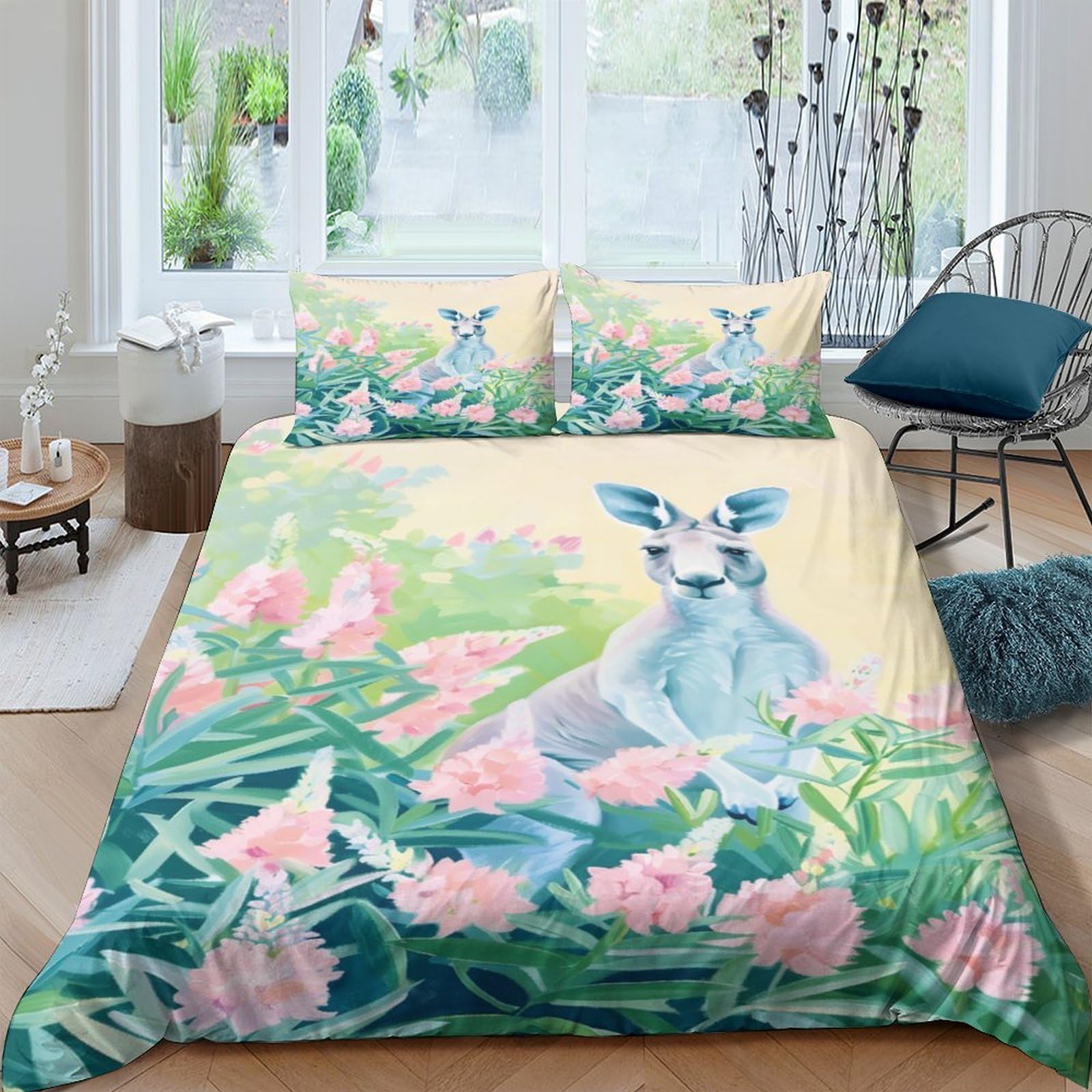 Ctjqhvkz Style-1 3D Printed Floral Rabbit Fitted Sheet Microfiber Soft Pastel Botanical Bed Cover For Bedroom Guest Room Decor Single（135X200cm）