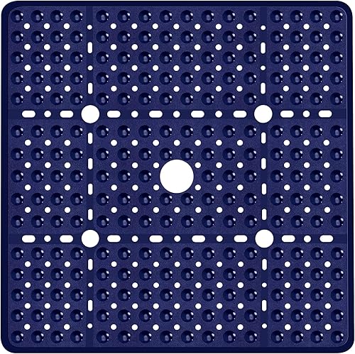 Miniatura 14 de Tapete de ducha cuadrado grande de 27 x 27 pulgadas, color negro, tapete antideslizante para ducha interior con grandes orificios de drenaje de