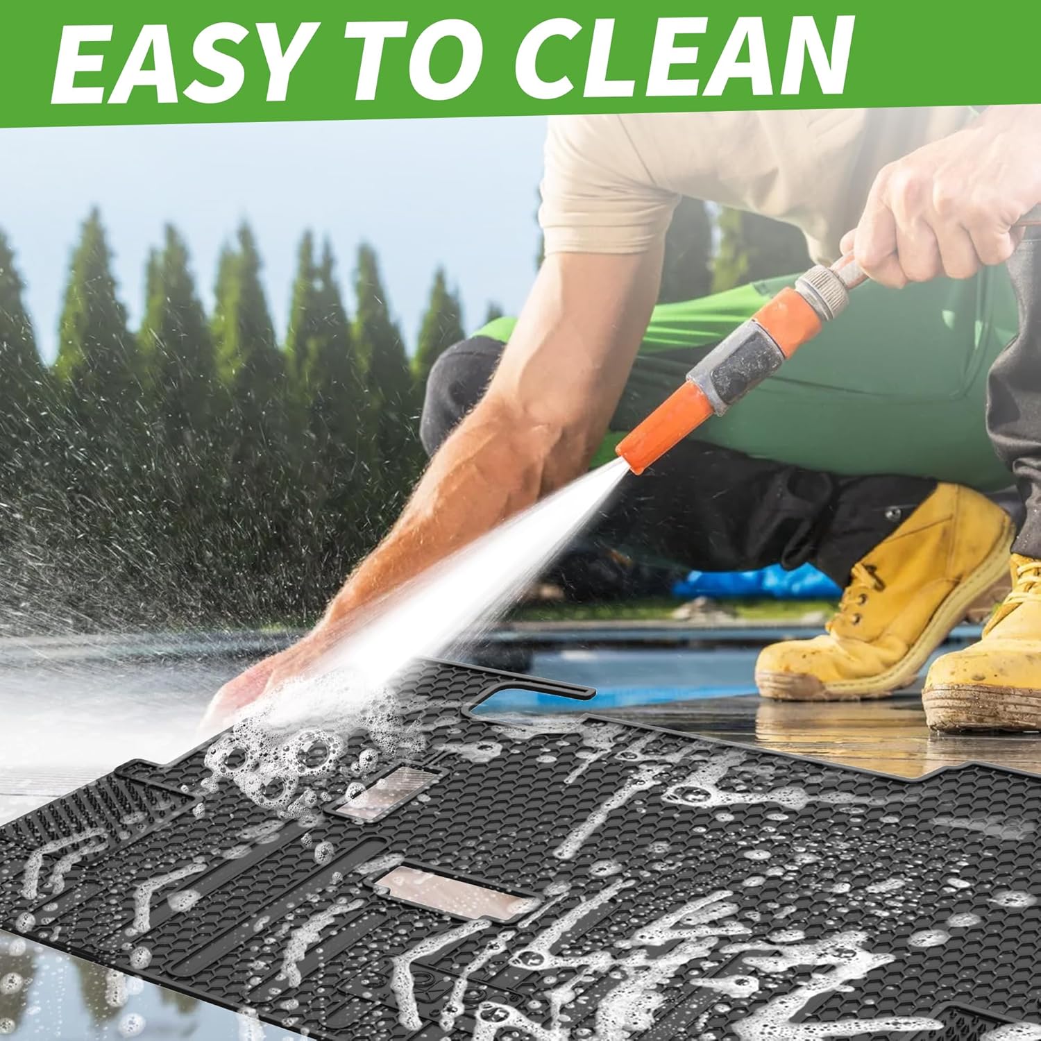 10L0L Golf Cart Floor Mat for EZGO TXT 1996-up, Full Coverage Floor Liner Mat with Grass-Scraping Design, Honeycomb Pattern, Made by Eco-Friendly Resin Rubber