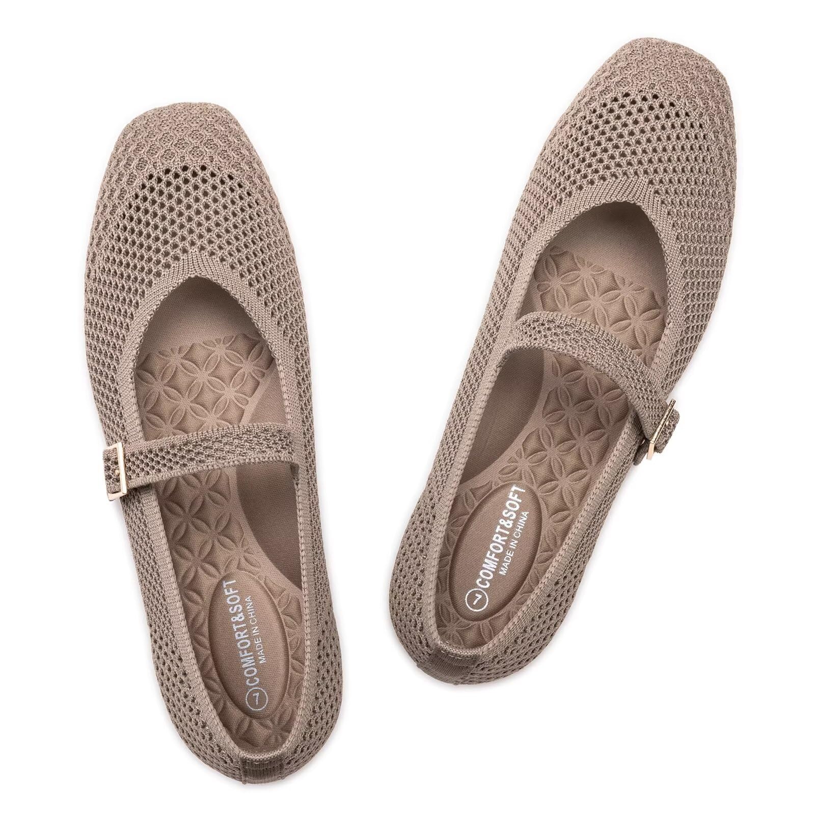 Frank Mully Womens Casual Flat Shoes Square Toe Shoes Knitted Mesh Flat Comfort Work Flat Shoes for Daily Washable