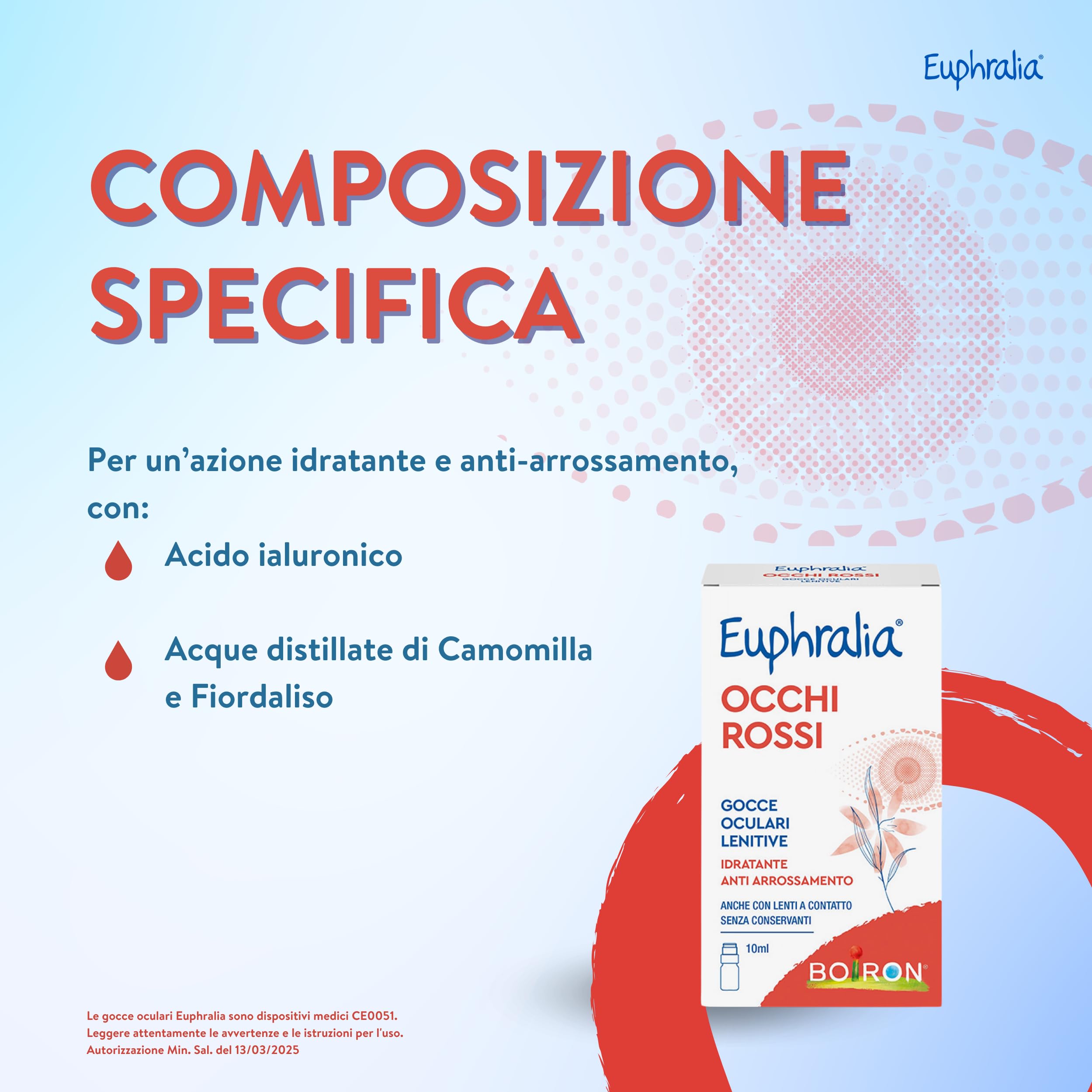 Euphralia Occhi Rossi - Gocce Oculari Lenitive, Rimedio in caso di Discomfort Oculare e Arrossamento, Idratante, con Acido Ialuronico, Acqua Distillata di Camomilla - Flacone da 10 ml + Panno Occhiali