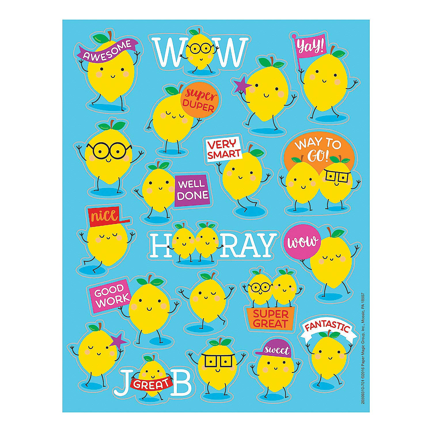 Fun Express Lemon Scented Stickers - 80 Yellow Cartoon Lemon Stickers - Indoor Use - Paper Material - Rectangular Shape