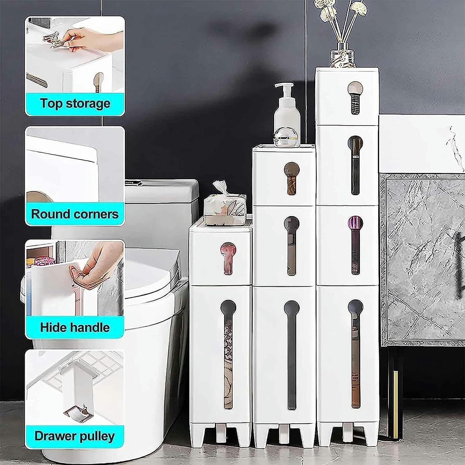 Gabinete de piso para baño con cajones de almacenamiento apilables Gabinete de piso para baño con 2/3/4 cajones Organización del hogar Contenedor de almacenamiento Torre