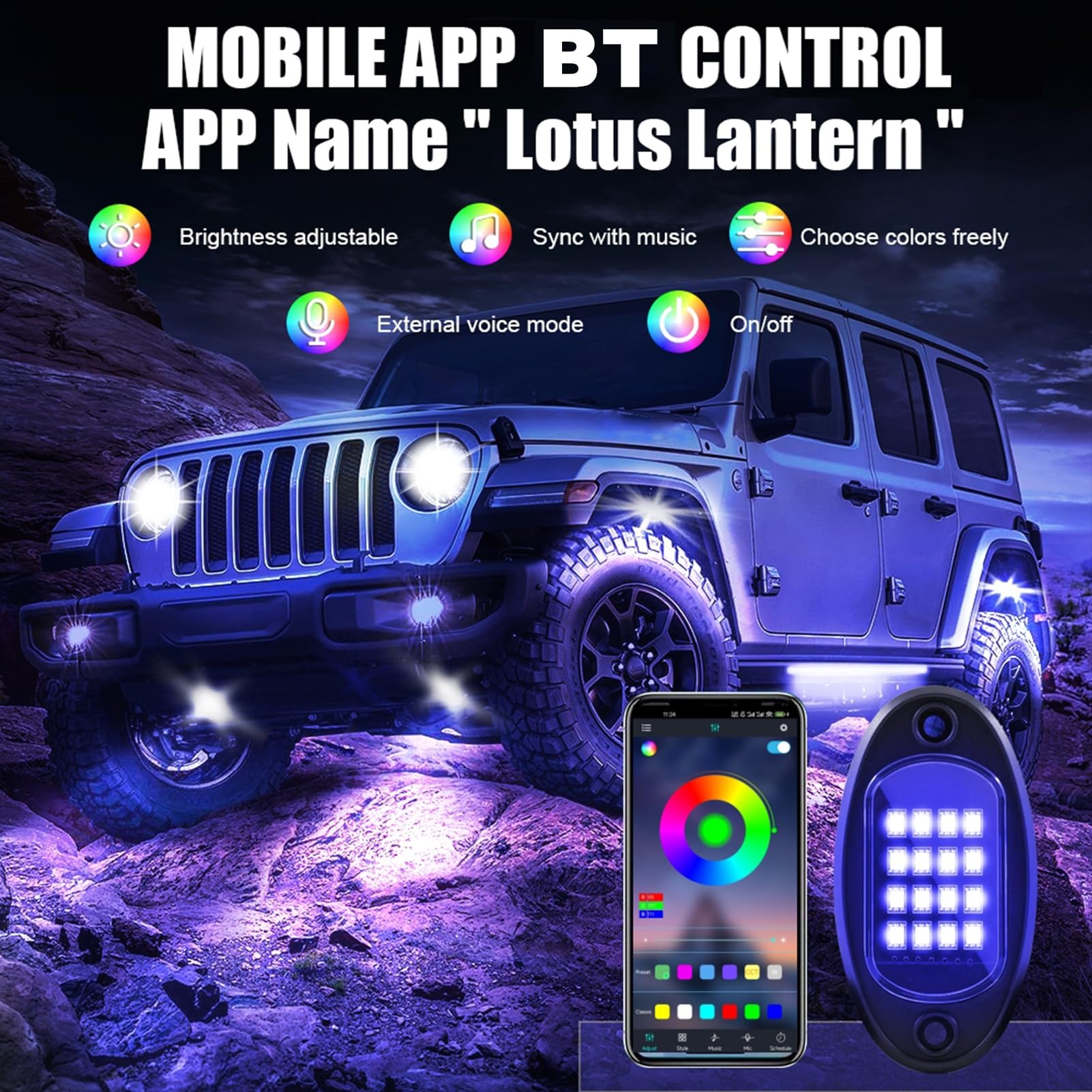 Zestaw świateł Rock LED RGB, 16 Milionów Kolorów z kontrolą Aplikacji 150 Ultraszerokokątnych świateł Underglow, do Ciężarówki SUV ATV UTV łódź Samochód (1 do 12)
