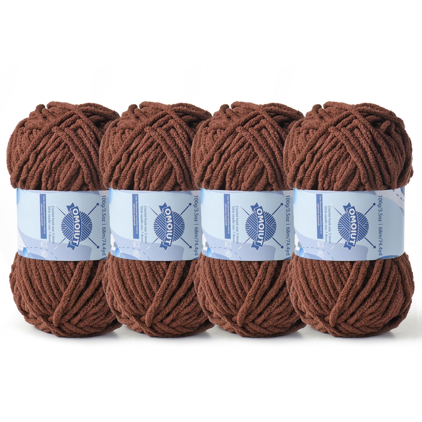 4 Pack Chunky Chenille Yarn for Crocheting, Baby Yarn for Crocheting Soft Blankets, Bulky Yarns for Crochet Amigurumi, 400g (297yds) Fluffy Velvet Yarns for Hand Knitting (4 Deep Coffee)