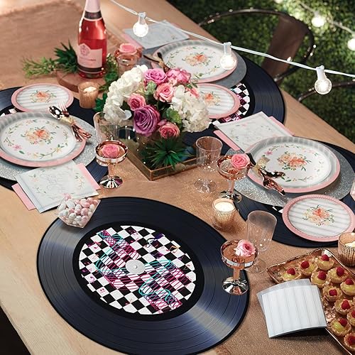 Miniatura 5 de 60 manteles individuales desechables de papel de disco de 13.7 pulgadas, manteles individuales de vinilo de rock and roll, manteles individuales de