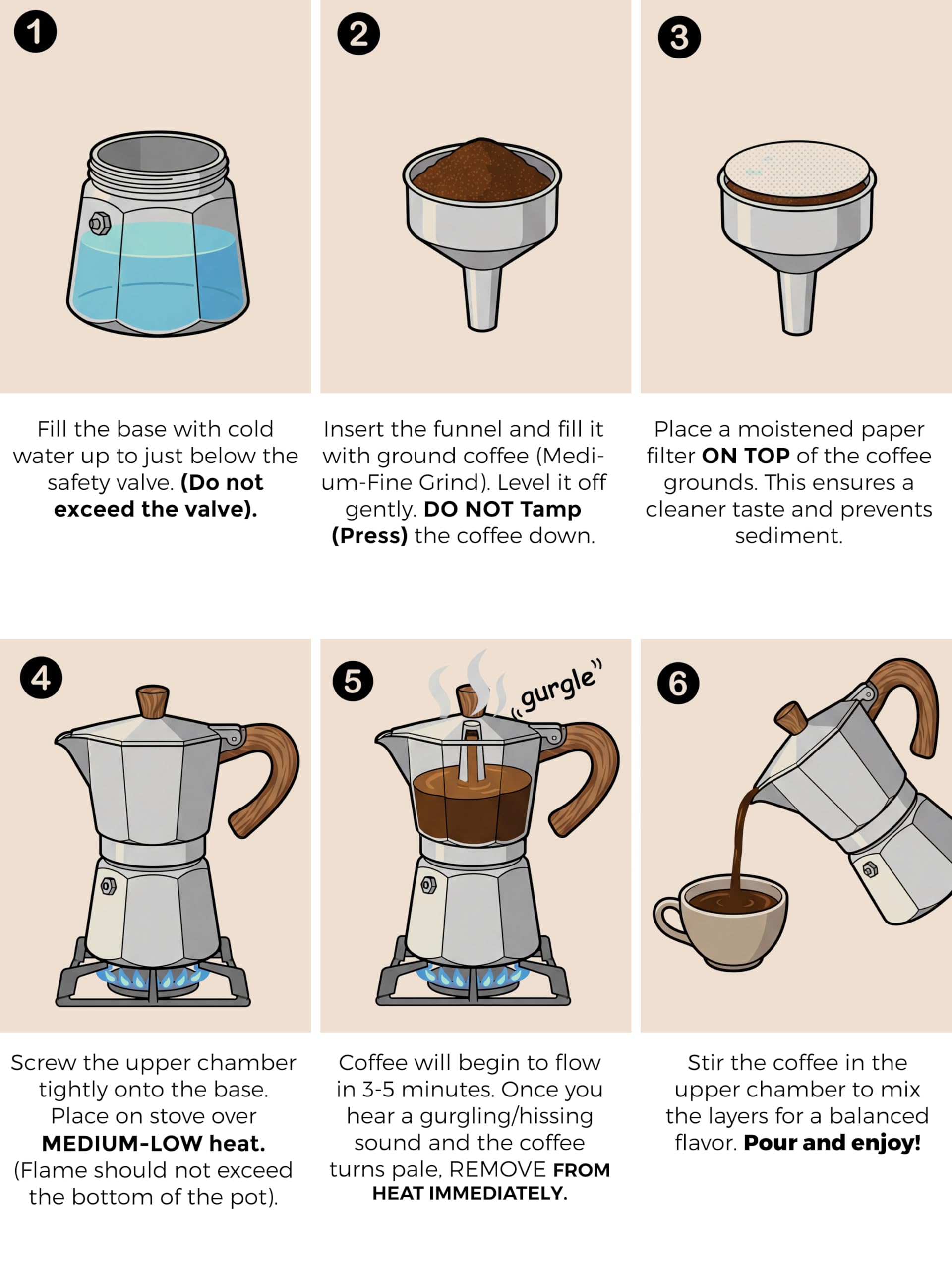 AGOGO Milano - Cafetera Moka, cafetera espresso para estufa, Greca, cafetera turca con filtro de papel, 6 tazas, color crema