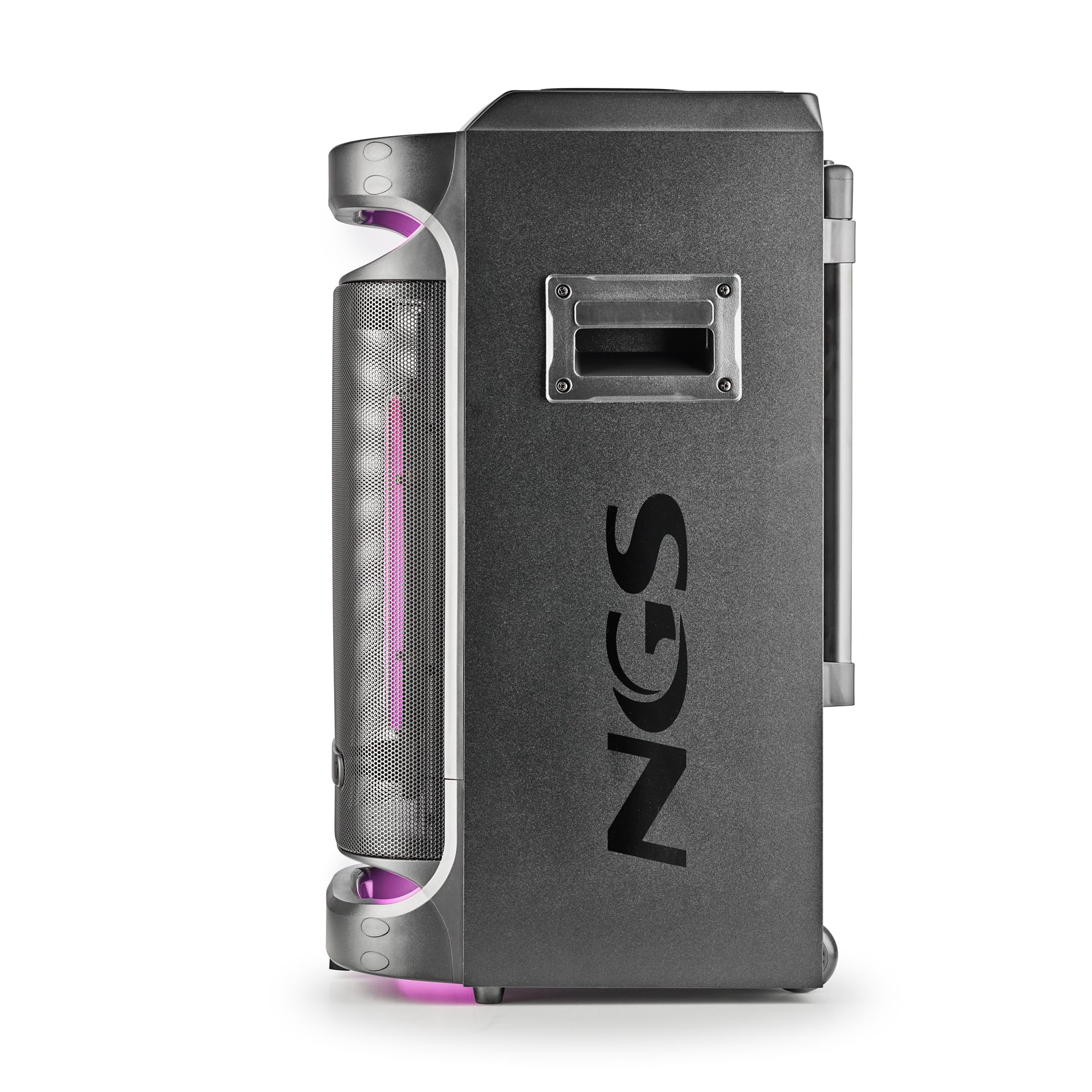 NGS Wild Space 1 – Altoparlante portatile Bluetooth 5.3 per feste, 900 W, subwoofer 10", luci LED RGB, TWS, karaoke, batteria 6H, ruote e maniglia, nero | 900 W (180 W RMS). Subwoofer e 2 tweeter. Ruote USB/AUX IN/Micro SD. True Wireless. 6 ore di autonom