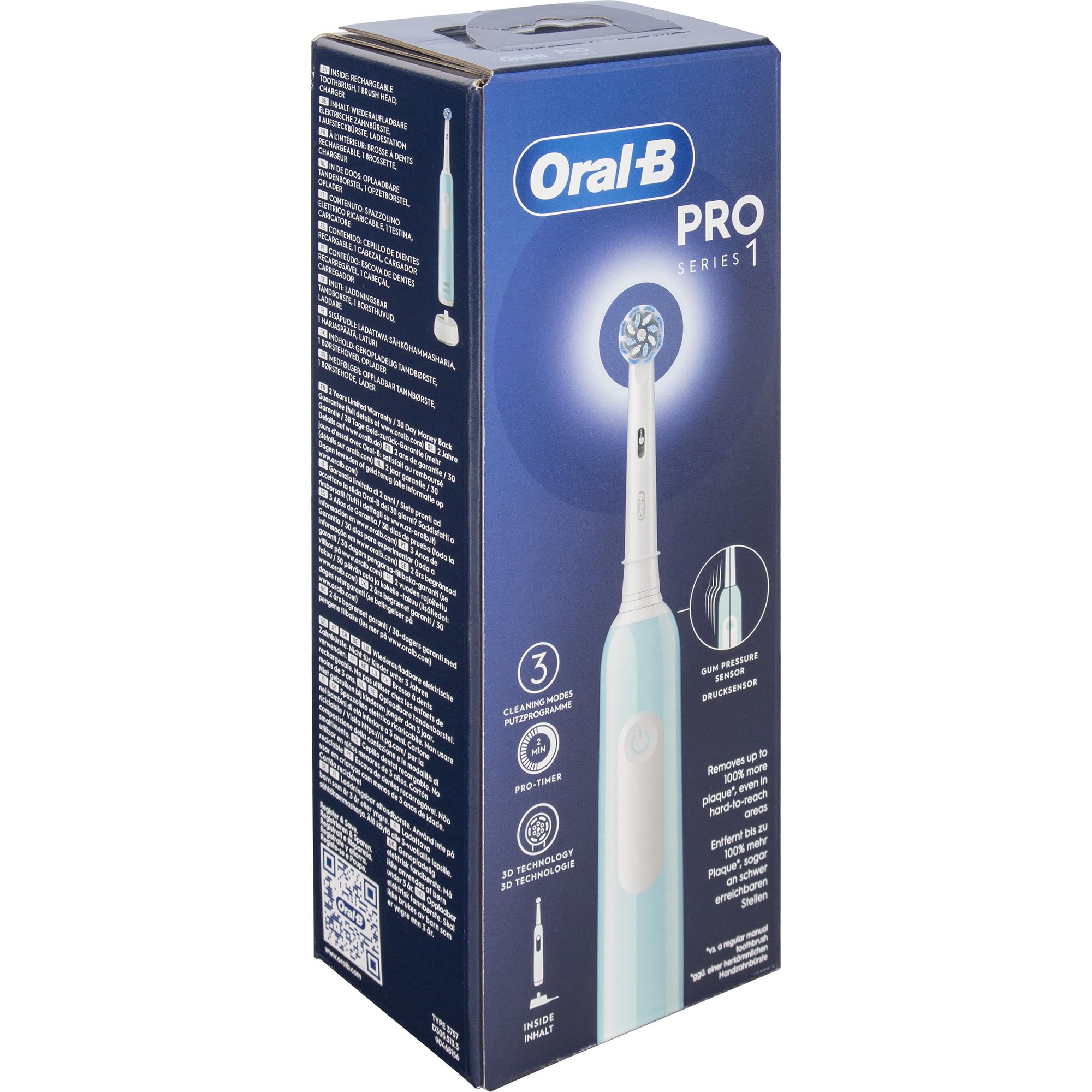 Oral-​B Brosse à dents électrique rechargeable série 1 bleu avec 1 tête de rechange. 1 brosse à dents