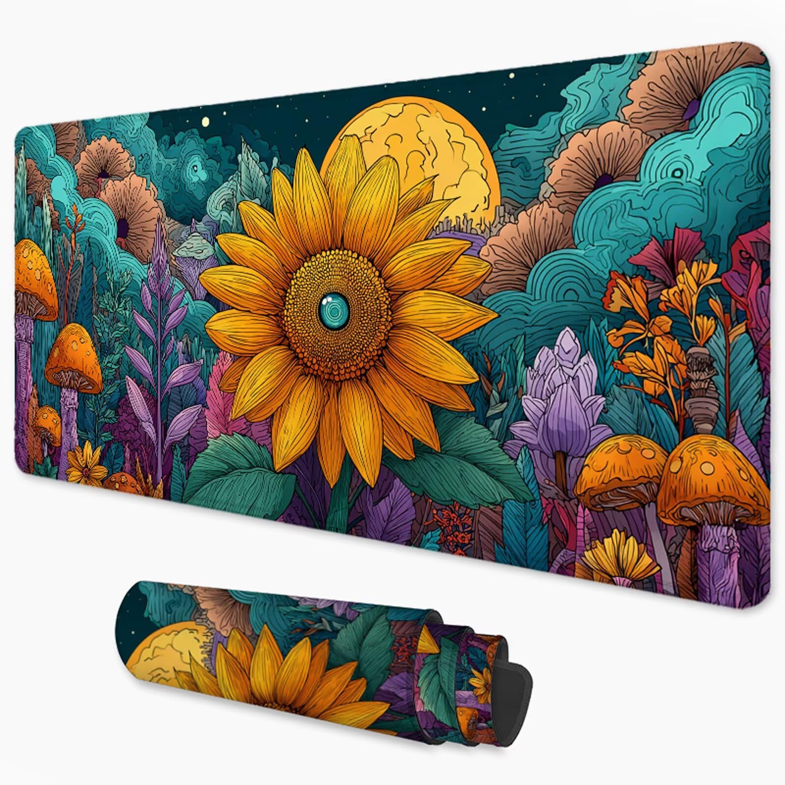Kolorowa podkładka pod mysz XXL podkładka pod mysz 1200 x 600 mm słonecznik pod rękę biurko z wodoodporną powierzchnią i antypoślizgową podstawą, podkładka pod mysz do biura, komputera, poprawia