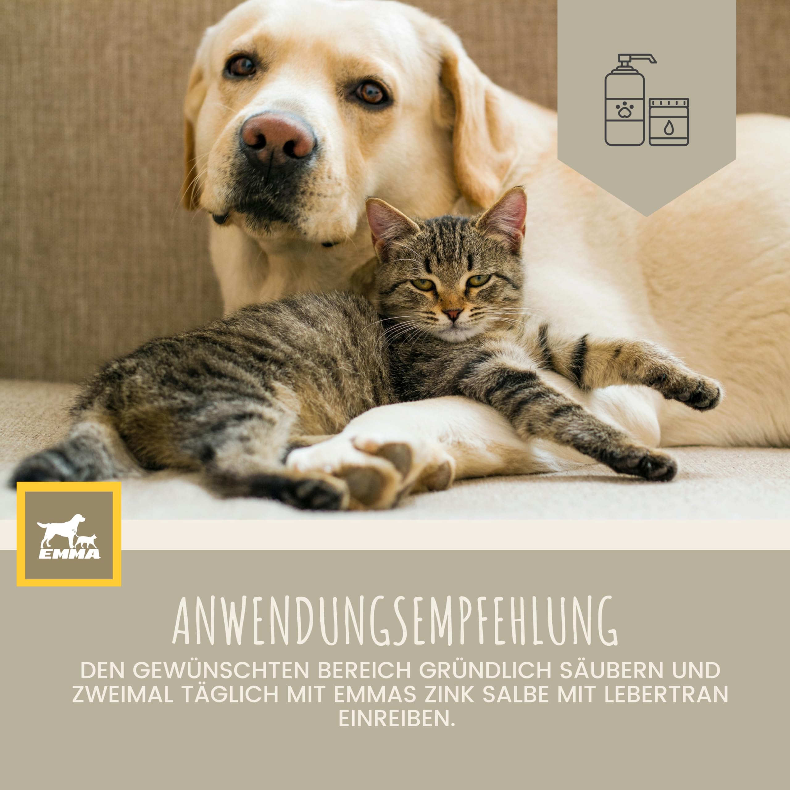 EMMA Lebertran Zinksalbe + Zinkspray 250ml + 200ml – Erste Hilfe Set für Pferd Hund Katze – Zinkoxid Spray & Wundsalbe – Sprühpflaster, Wundschutz, Pfotenschutz, Mauke Pflege, Hautreinigung