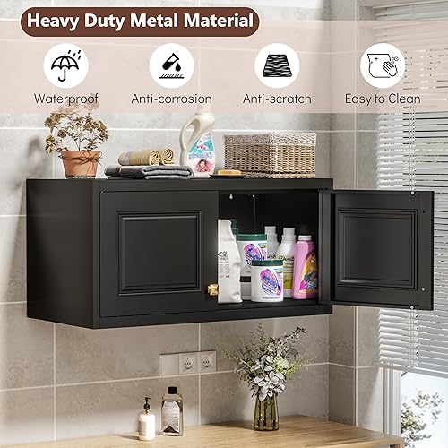 Miniatura 4 de Armario de pared con puertas, gabinete de almacenamiento de metal para almacenamiento de cocina, gabinete superior pequeño, para comedor, sala de