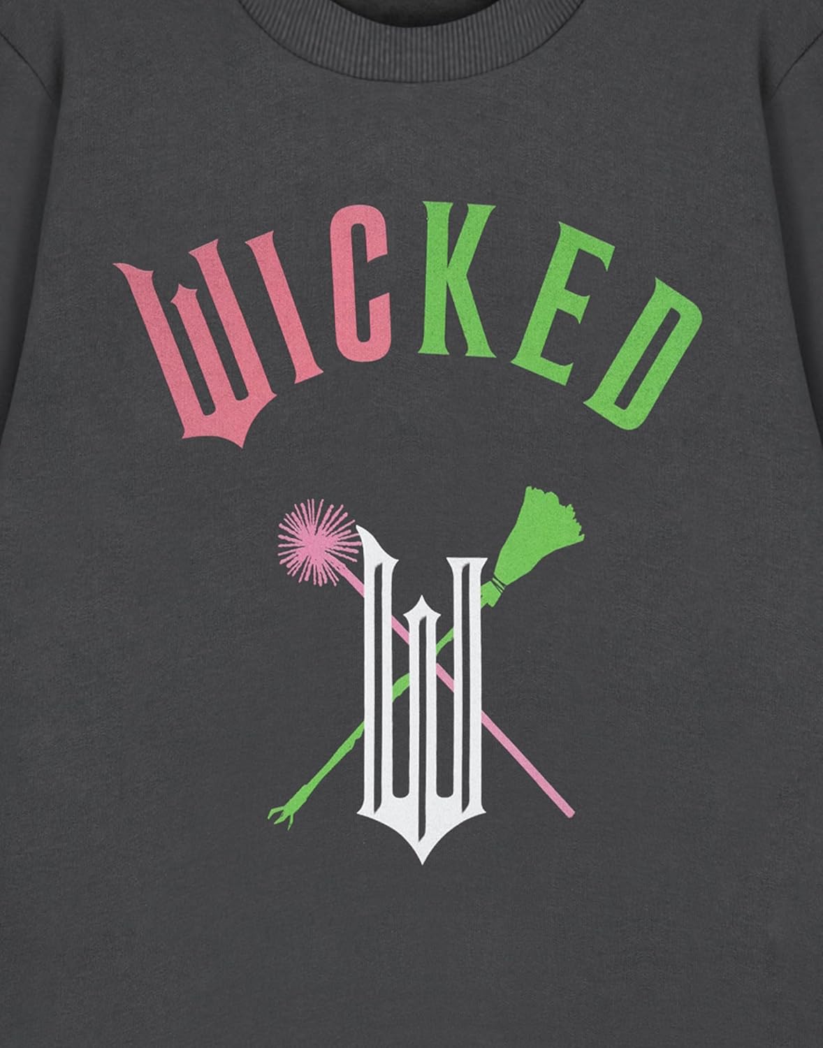 Wicked Broom & Wands Womens Dark Grey Sweatshirt | Classic Crew Neck Apparel | Long Sleeve Casual Top for Movie Fans
