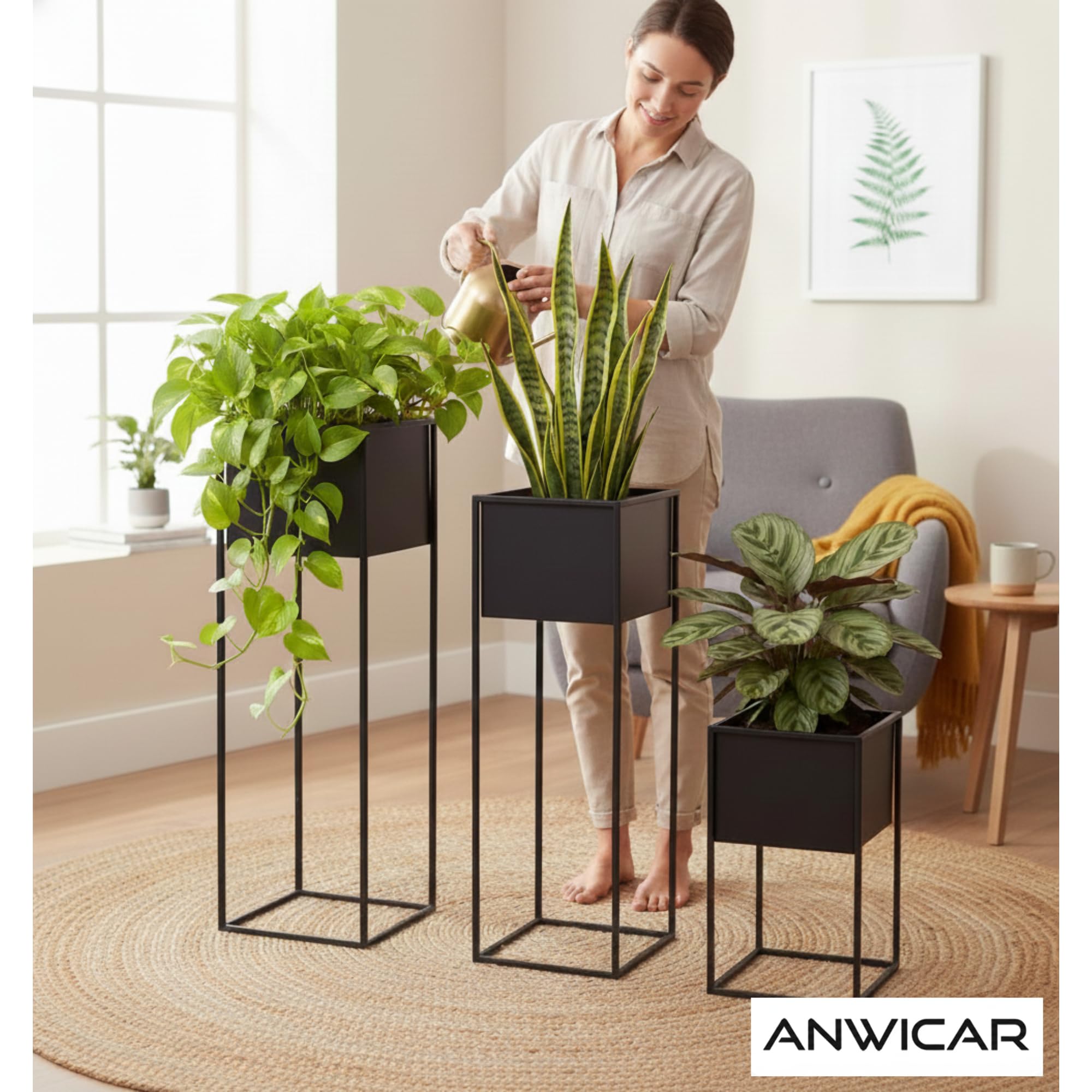 Blumenständer Metall Schwarz Set 3 (Höhe 40, 70 & 100 cm) - Pflanzenständer - Modern Deko Wohnzimmer - Salon Blumenhocker - Blumentreppe - Blumenregal Indoor