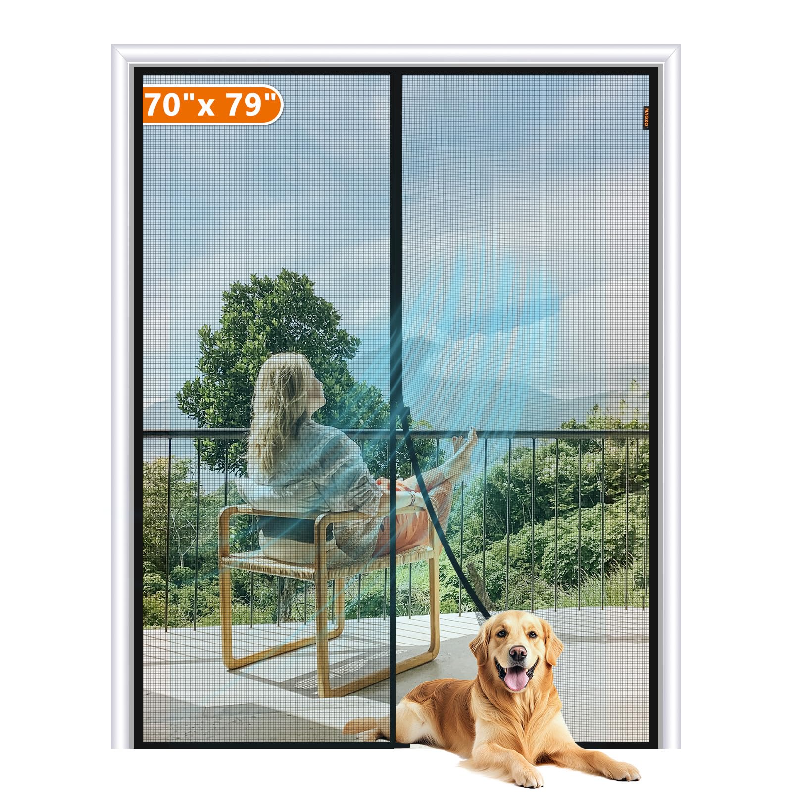 MAGZO Magnetic Screen Door Fits Door Size 70"x79", Hands-Free Mesh Gray