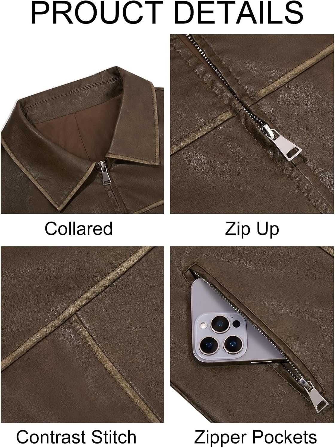 Yousify Womens Faux Leather Jacket Casual Zip Up Motorcycle Long Sleeve Collared Fall Cropped Coats with Pockets - Image 5