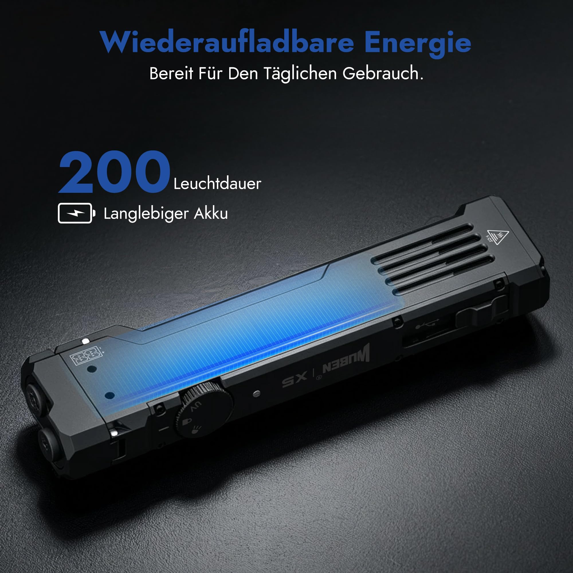 WUBEN X5 Torcia LED Ricaricabile Potente Professionale, 1300 Lumen 3 in 1 a 6 Modalità con Raggio Verde e UV Luce Nera, USB C Torcia Tattica Impermeabile IP65 per Campeggio, Esterno e Lavoro(Grigio) | Luce UV e luce verde, torcia EDC impermeabile IP65, to