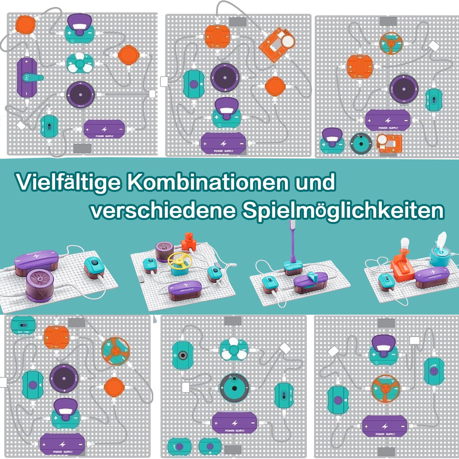 Elektronik Baukasten für Kinder STEM Physik Experimentierkasten mit Lichtsensor & Mikrofon Lernset mit Grundplatte Kreatives Wissenschaftsspielzeug für Jungen & Mädchen Ohne Batteri (45 PCS)