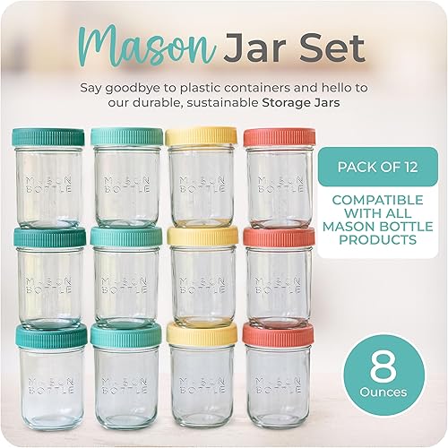 Miniatura 2 de Mason Bottle Vaso de almacenamiento de leche materna de 8 onzas (paquete de 12)  Tarros de vidrio reutilizables para alimentos para bebés con tapas,