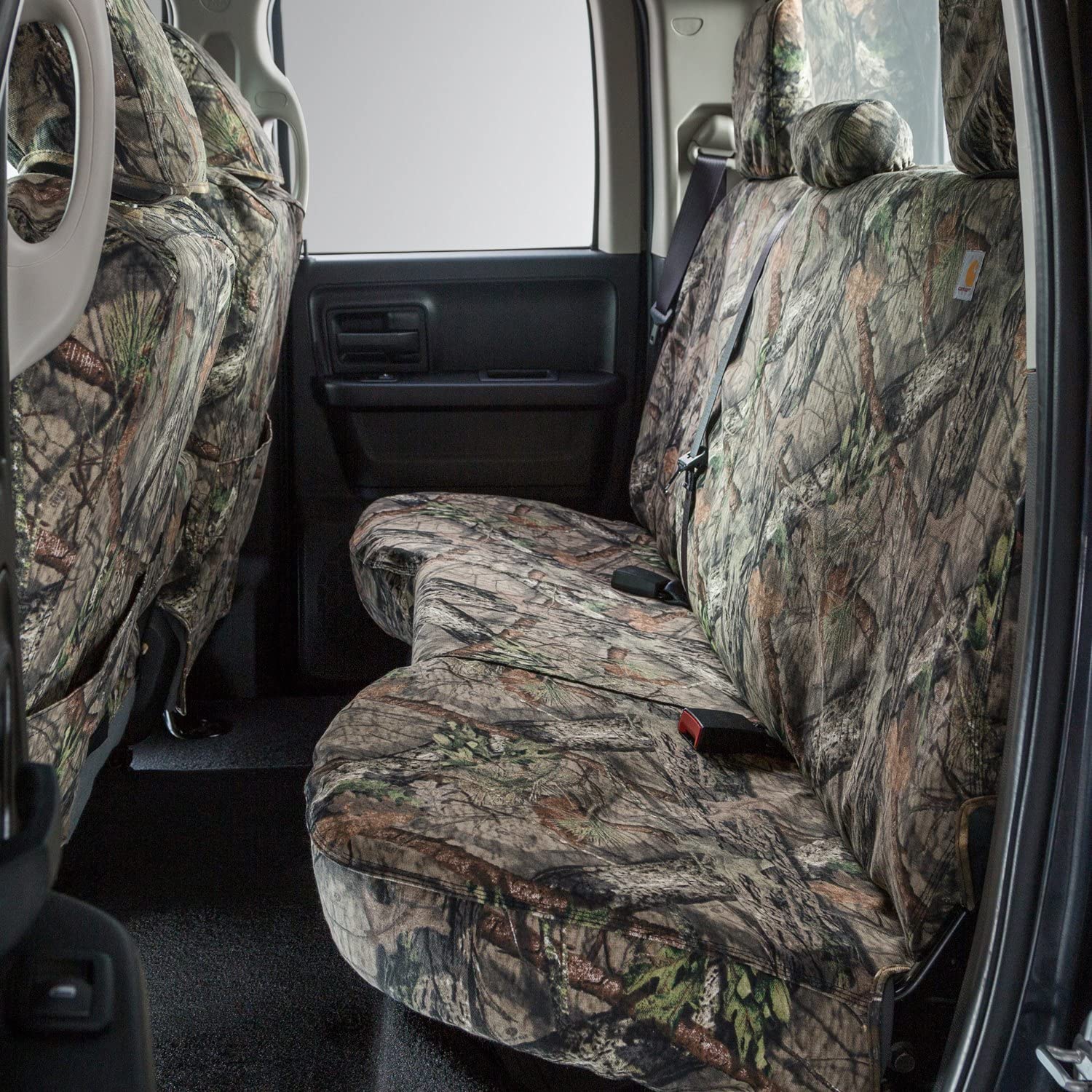 Covercraft Mossy Oak Camo Carhartt SeatSaver Custom Seat Covers | Fits 2011-2018 Ram 1500, 2019-2024 1500 Classic, 2011-2024 2500/3500 | 2nd Row Solid Bench Seat, Break-Up Country