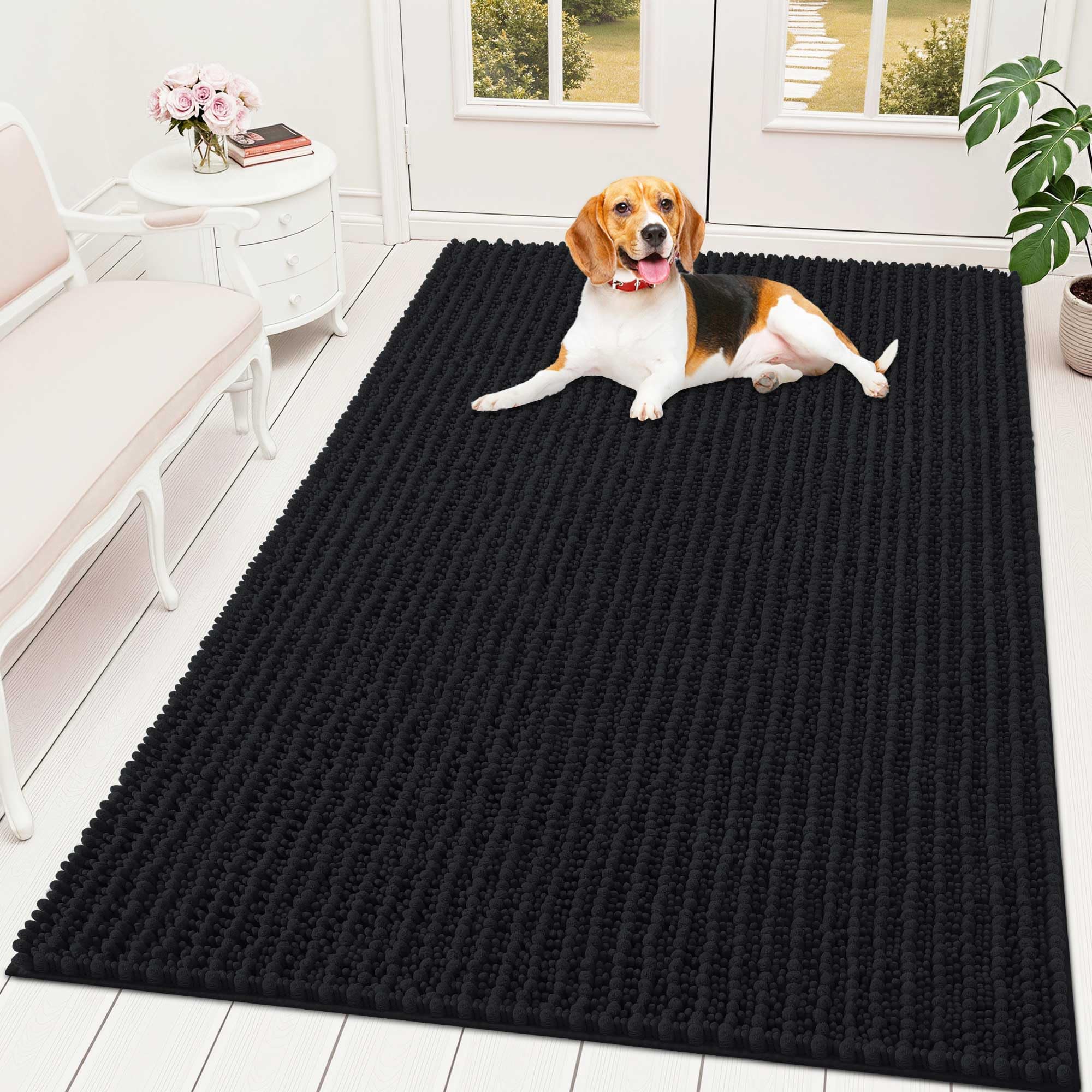 OLANLY Dog Door Mat for Muddy Paws 59x35, Ultra-Absorbent Chenille Mud Mat