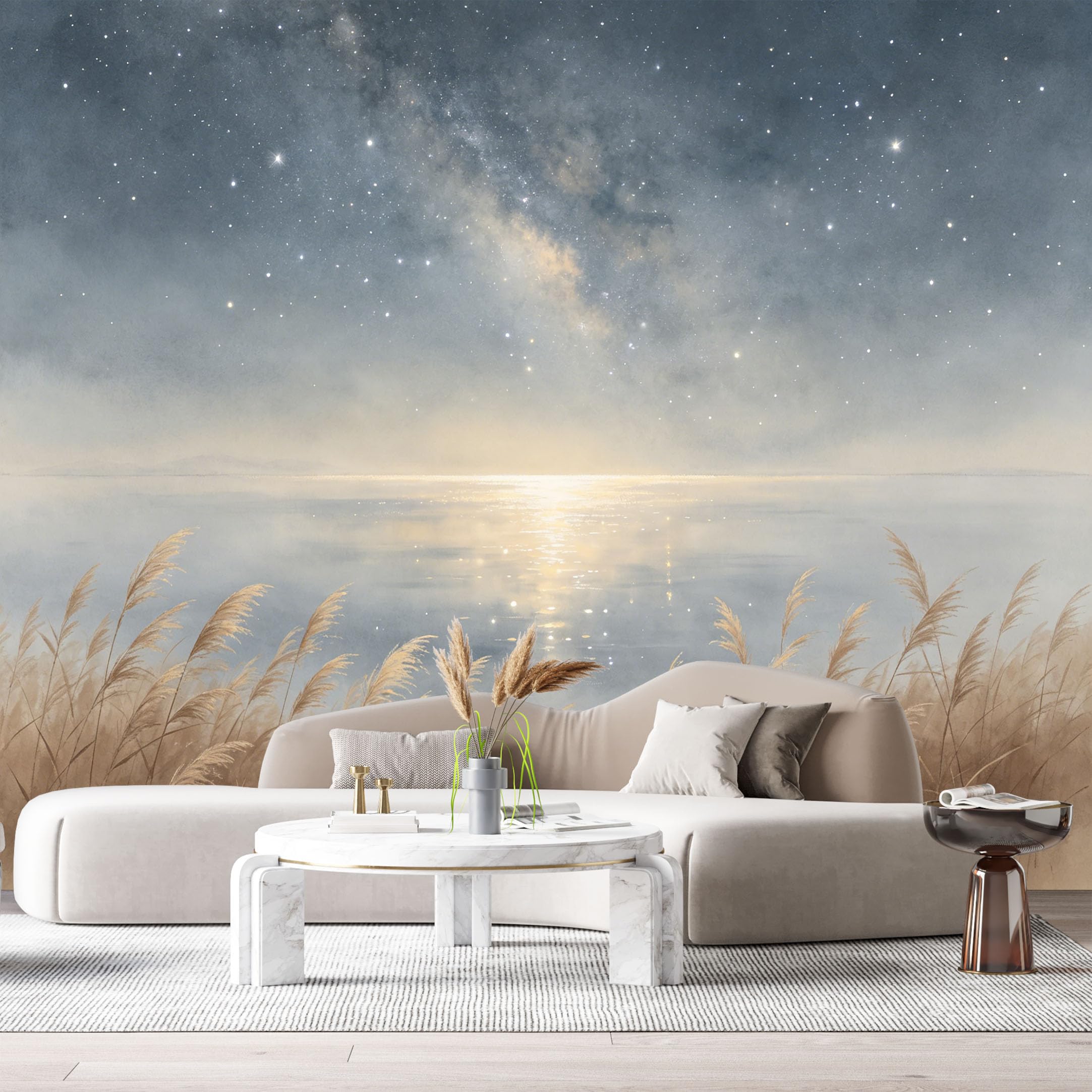Custom Size Wall Murals Milky Way Night Sky Watercolor Aesthetic Seascape Coastal SelfAdhesiveWall Fabric Removable Wallpaper Wall Decor for Living Room Bedroom Bathroom