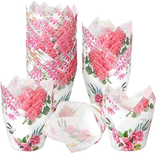 Miniatura 7 de 200 envoltorios de tulipanes verdes para cupcakes, tulipán para hornear eucalipto, mini baby shower, cupcakes, decoración rústica de fiesta de