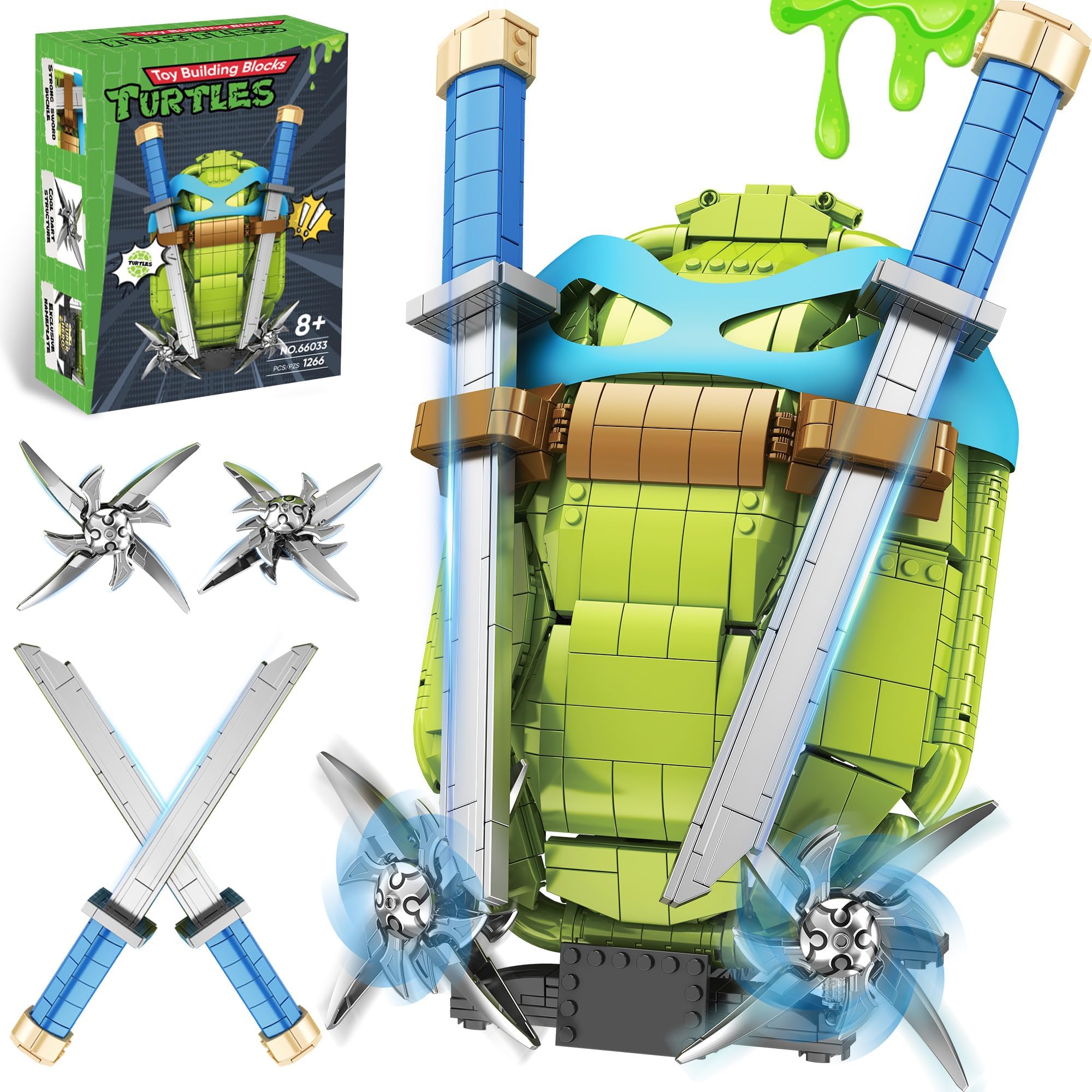 Turtle Shell Building Blocks Compatible with Lego, Turtles Shell Toys for Boys and Girls Superhero Turtle Shell Sets Building Blocks, Suitable for Adults and Children Over 8 Years Old (1266pcs)