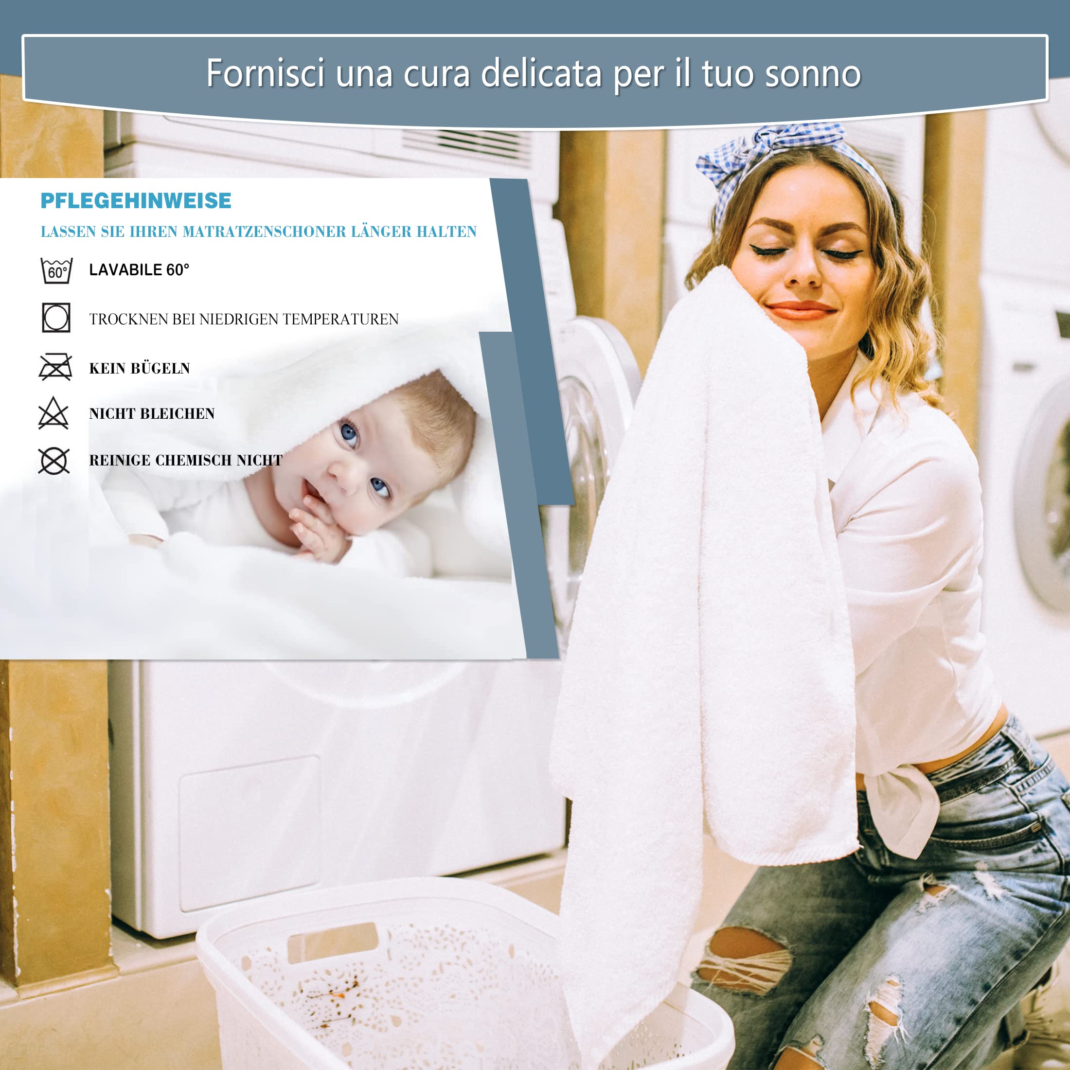 Bedecor coprimaterasso Culla 60x120, Impermeabile Proteggi Materasso per Lettino Neonati, Cotone Top, Traspirante, Anti-acaro, Antibatterico