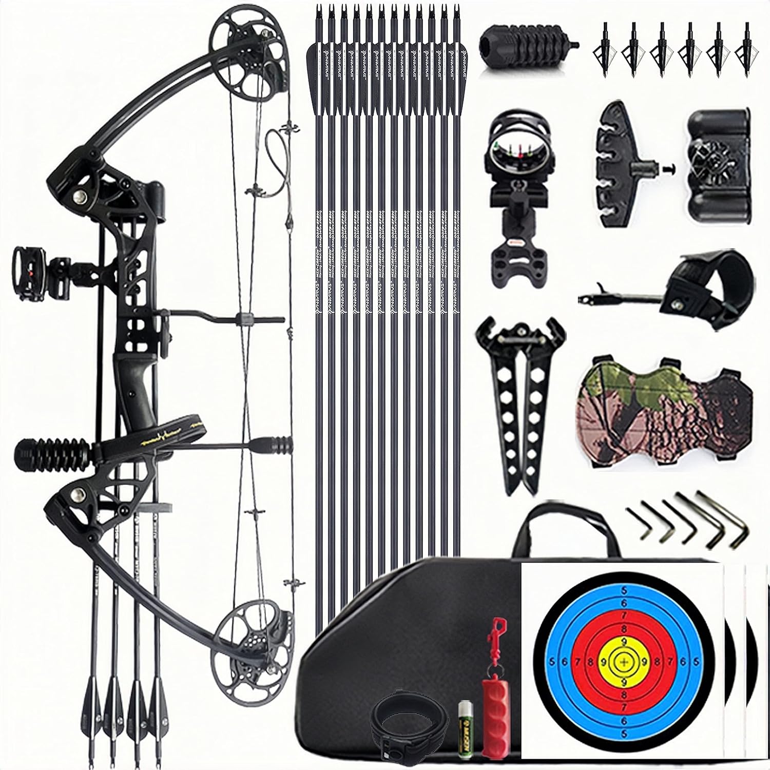 Lanneret Compound Bow and Archery Sets - Right Hand Archery Compound Bows 0-70 lbs Draw Weight Adjustable for Adults and Beginners，Hunting Bow Kit for Beginner