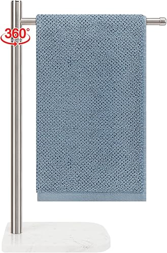 Miniatura 7 de Toallero de mano, soporte para toallas de mano en forma de F con base de mármol, soporte de acero inoxidable con 2 brazos giratorios, toallero de