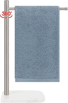 Hand Towel Holder, L-Shape Hand Towel Stand with Marble Base, Stainless Steel Swivel Hand Towel Rack Bar Standing for Bathroom Kitchen Countertop, 1 Arm Brushed Nickel