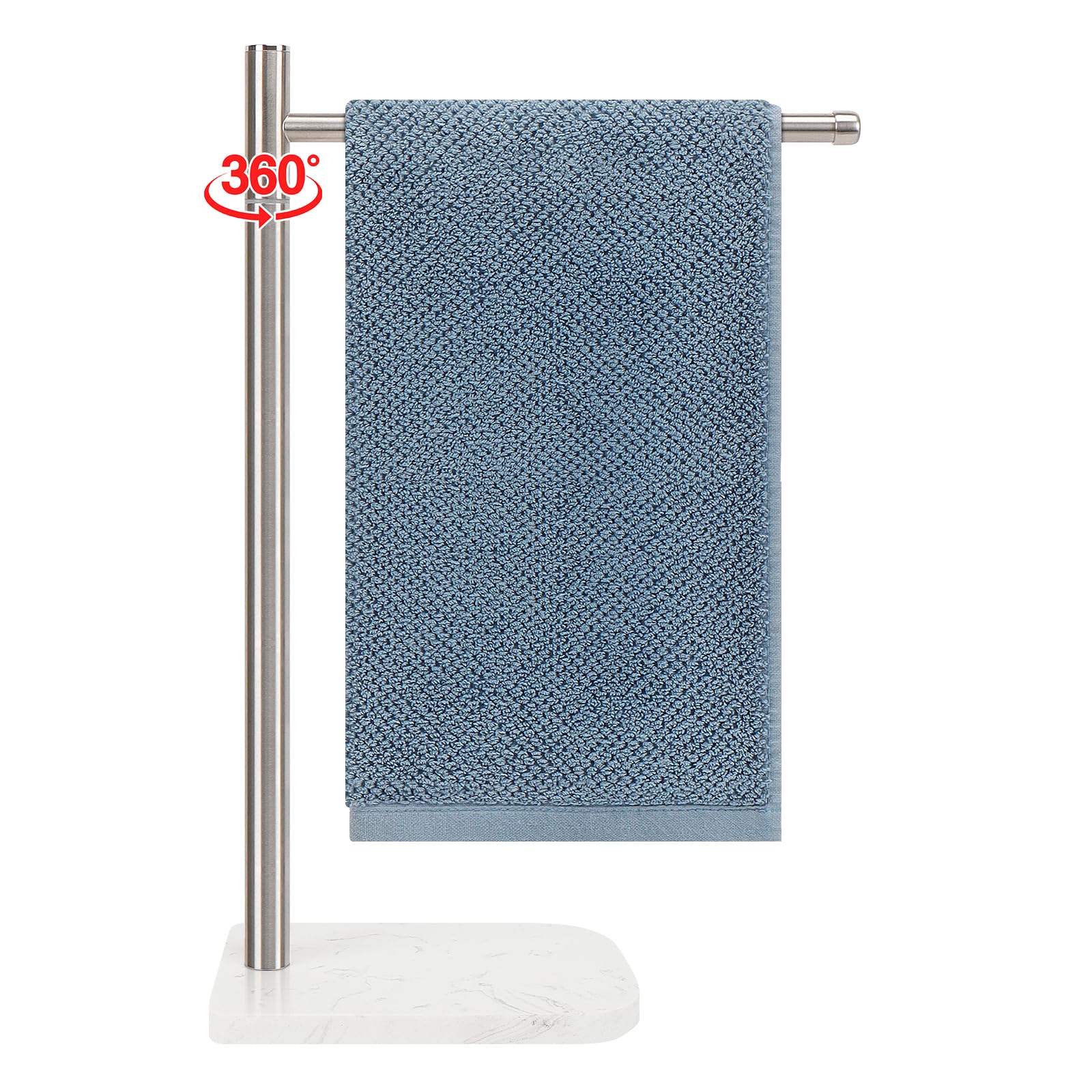 BathAce L-Shape Hand Towel Stand - Marble Base, Stainless Steel Swivel Bar, Matte Black